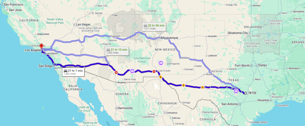 Austin, TX, 78732 to Los Angeles, CA, 90077