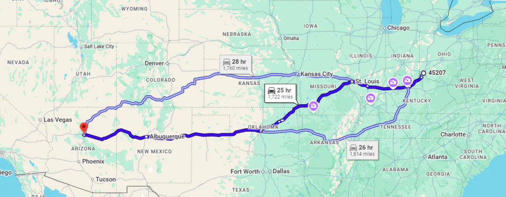 Cincinnati, OH, 45207 to Flagstaff, AZ, 86001
