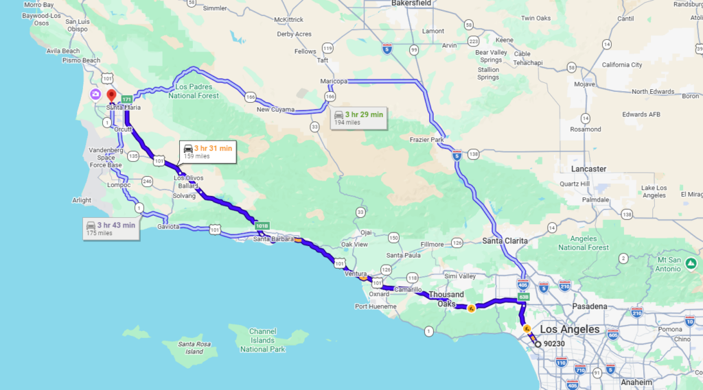 Culver City, CA, 90230 to Santa Maria, CA, 93458