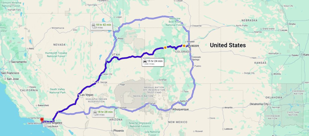 Denver, CO, 80209 to Santa Monica, CA, 90402