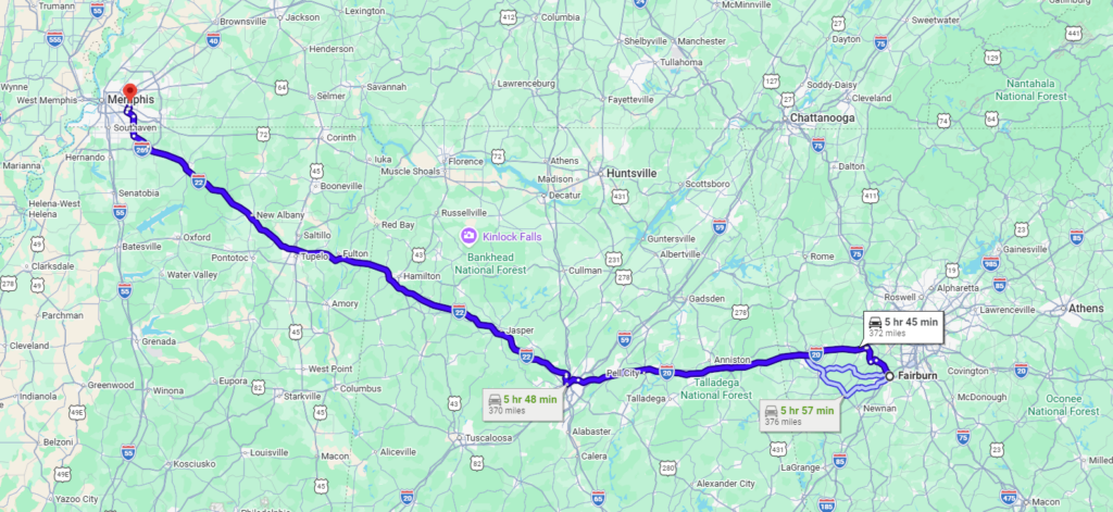 Fairburn, GA, 30213 to Memphis, TN, 38120