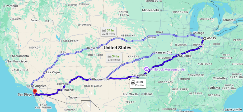 Fort Wayne, IN, 46815 to San Diego, CA, 92154