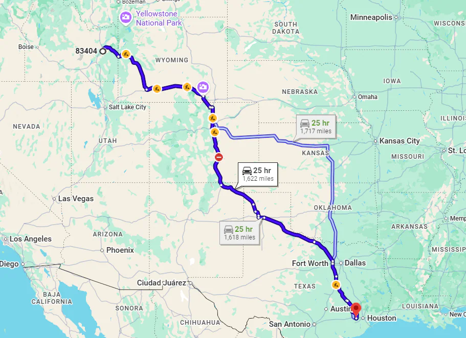 Idaho Falls, ID, 83404 to Katy, TX, 77494