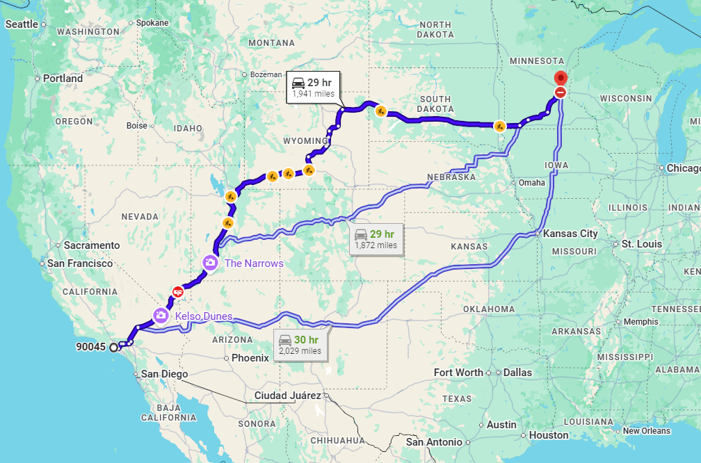 Los Angeles, CA, 90045 to Minneapolis, MN, 55401