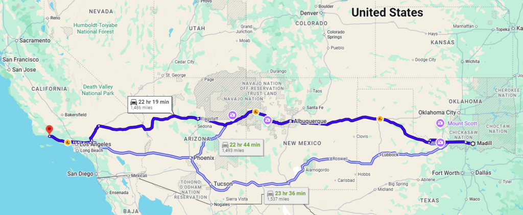 Madill, OK, 73446 to Santa Barbara, CA, 93105