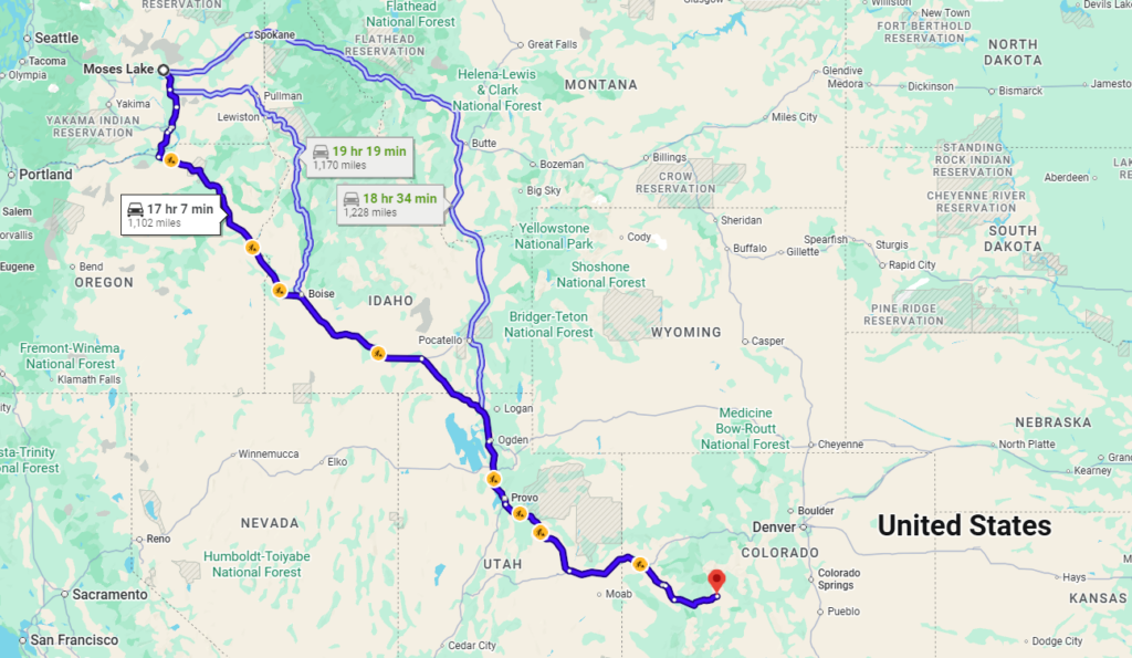 Moses Lake, WA, 98837 to Gunnison, CO, 81230
