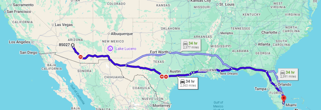 Phoenix, AZ, 85027 to Hollywood, FL, 33020
