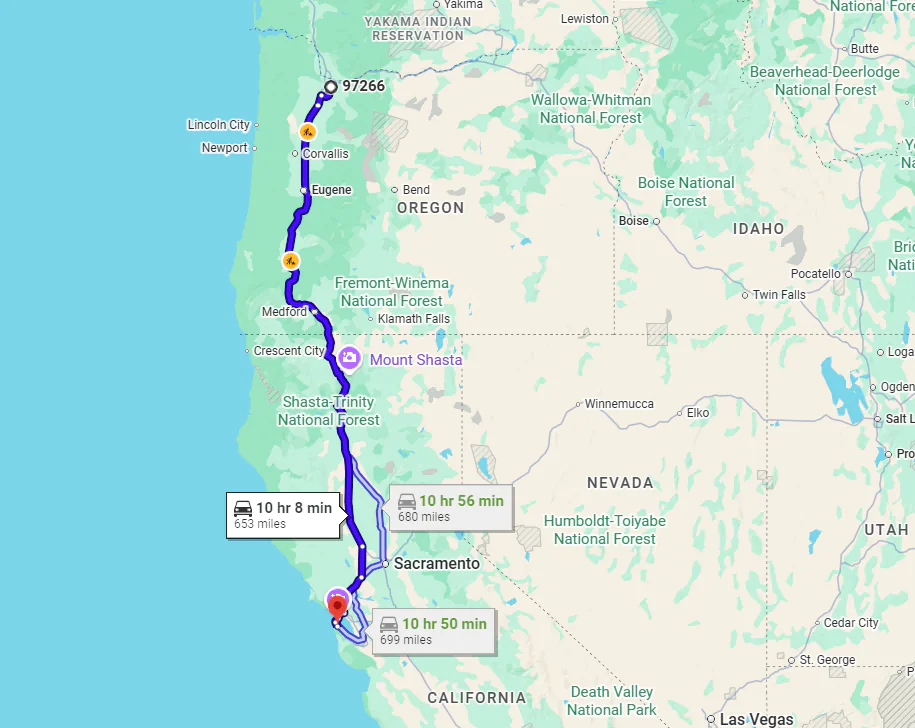 Portland, OR, 97266 to San Bruno, CA, 94066