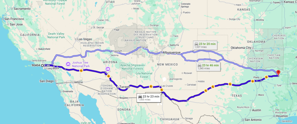 Santa Monica, CA, 90404 to Mount Pleasant, TX, 75455