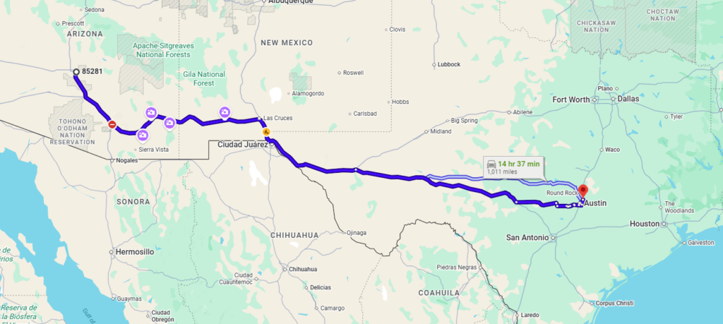Tempe, AZ, 85281 to Austin, TX, 78754