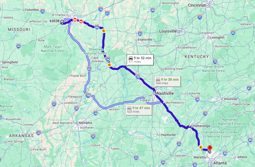 Wildwood, MO, 63038 to Woodstock, GA, 30188